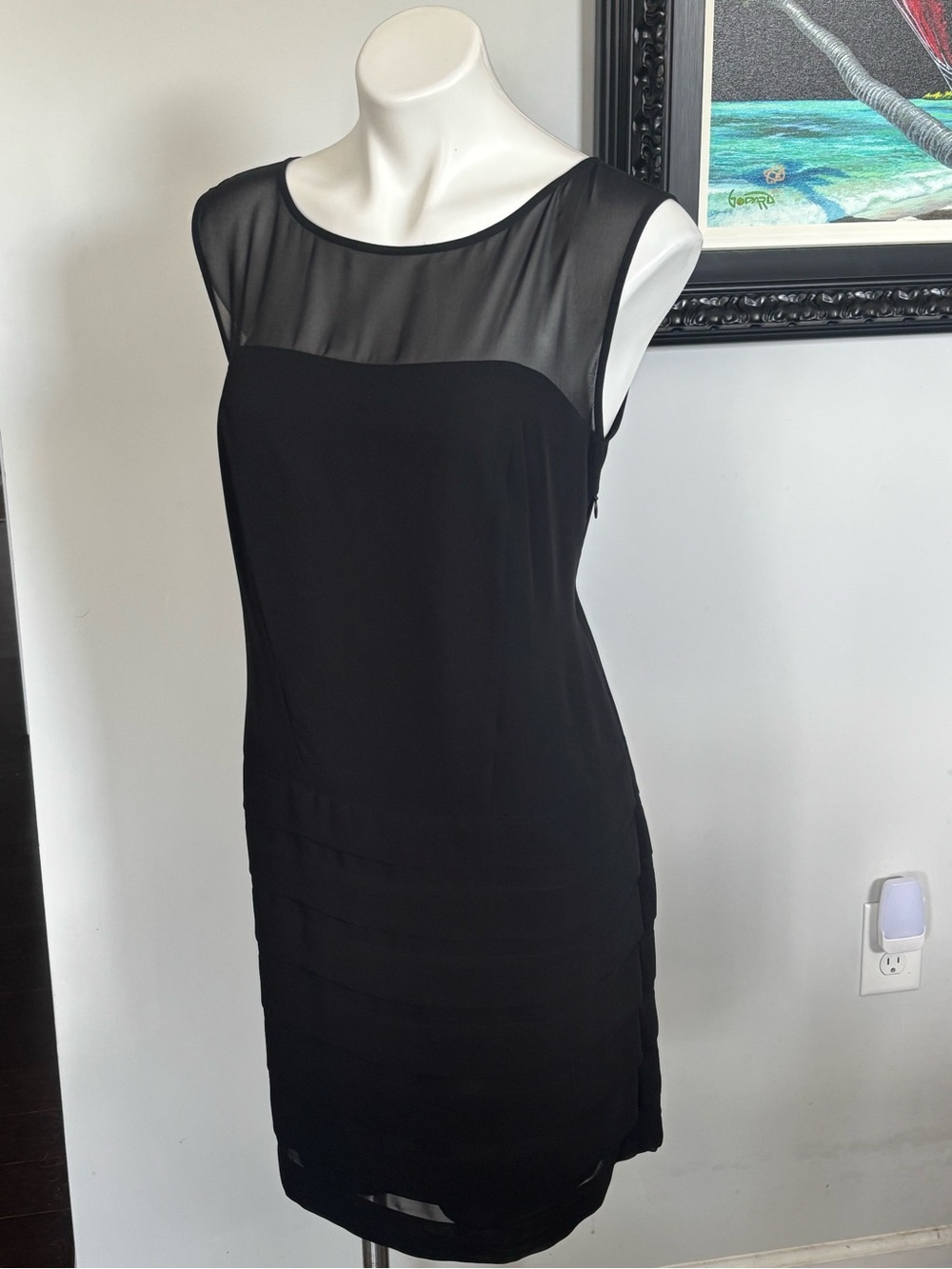 Ann Taylor Black Sleeveless Sheer Yoke Mini Dress